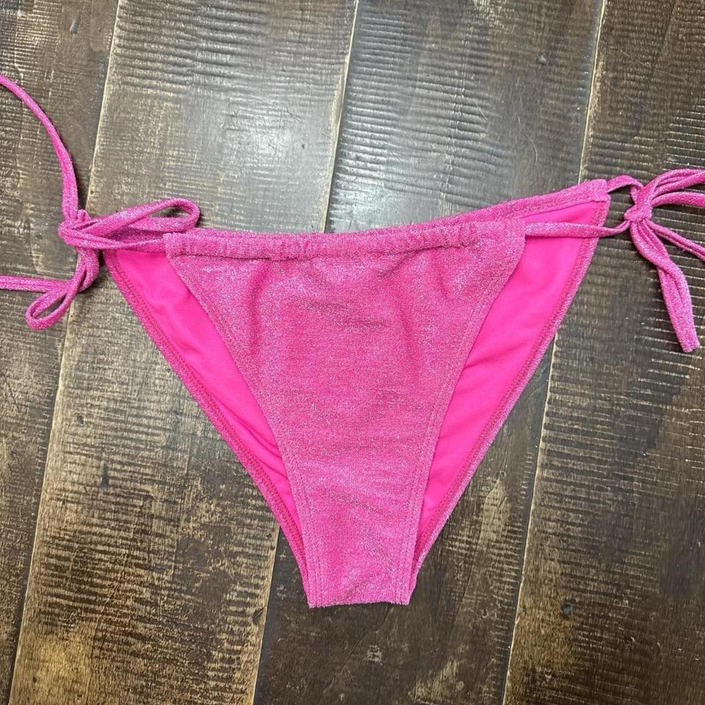 Cyn & Luca Pink Glitter String Bikini Bottoms with Adjustable Side Ties